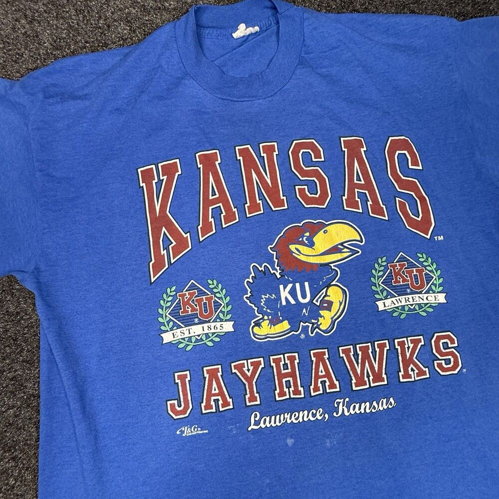 Vintage Kansas Jayhawks Shirt Men’s Large Single Stitch Made In USA Lawrence VTG